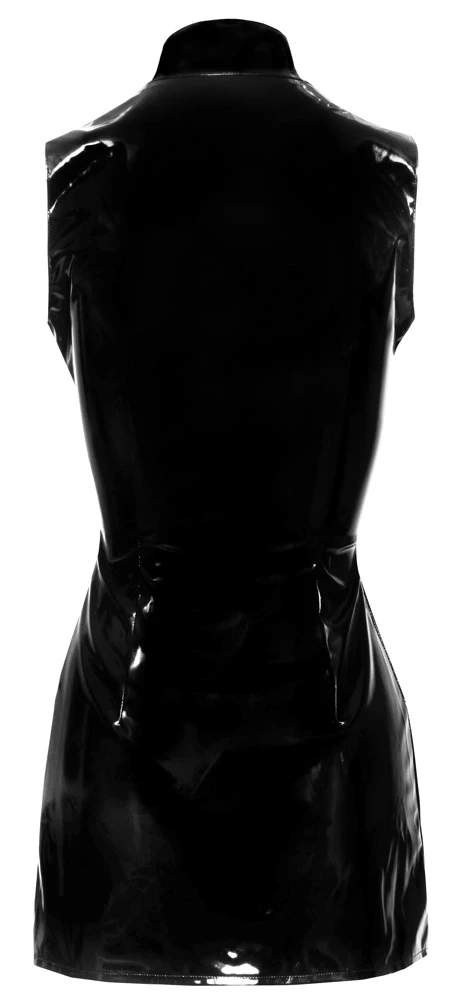 Extra kurzes, ärmelloses Kleid von Black Level komplett im schwarzen Lackglanz. Figurnah und tailliert geschnitten mit 2-Wege-Reißverschluss.