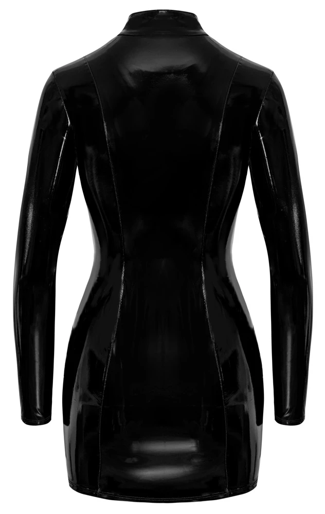 Kinky Lack Kleid RV, Lackglanz & Strenge: Hochgeschlossenes Langarm-Minikleid von Black Level mit taillierter Passform & durchgehendem 2-Wege-Zipper!