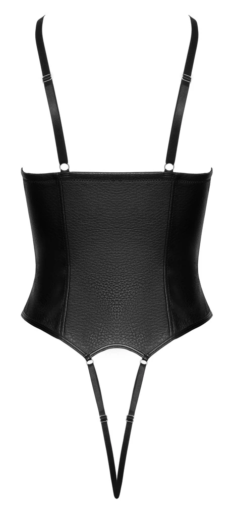 Busenfreier Body ouvert aus Lederimitat mit Reißverschluss, Frontschnürungen & Ketten – sexy & aufregend – Cottelli LINGERIE