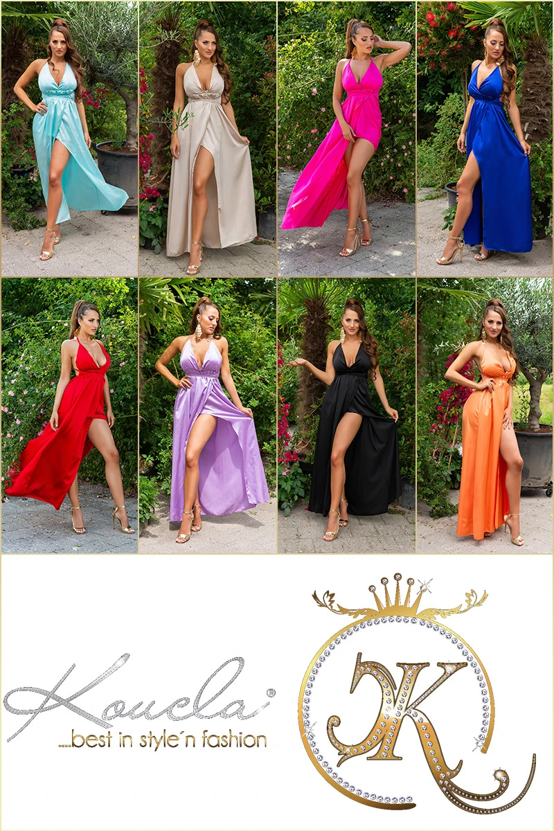 Rückenfreies Satin-Maxikleid mit sexy V-Neck und Wickel-Effekt Rückenfreies Satin-Maxikleid mit sexy V-Neck und Wickel-Effekt