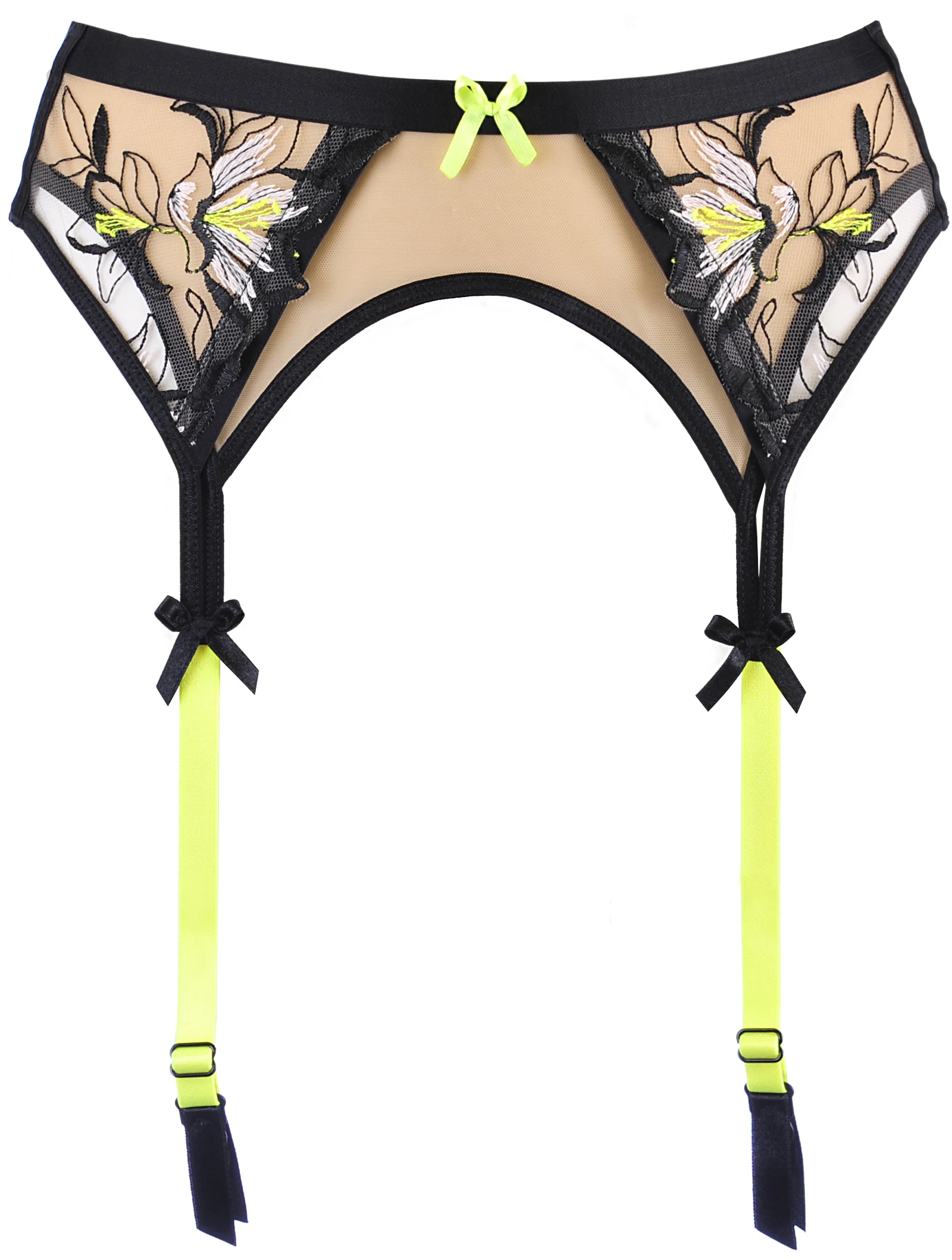 Axami Strapsgürtel mit Blumen Stickmustern in Neongelb Axami Strapsgürtel mit Blumen Stickmustern in Neongelb