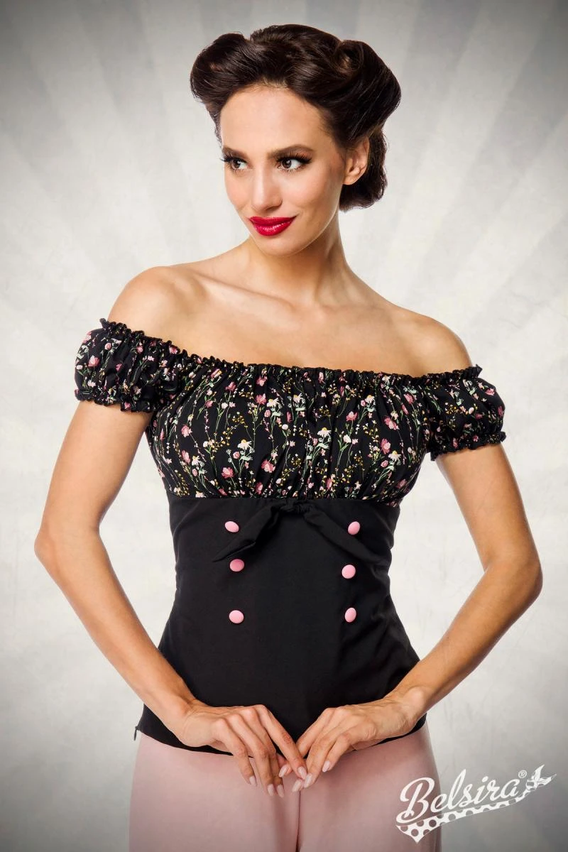 Schulterfreies Oberteil mit Raffung und kurzen Ärmelchen von Belsira Schulterfreies Oberteil mit Raffung und kurzen Ärmelchen von Belsira