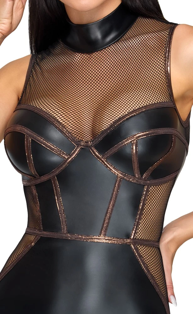 Cottelli PARTY Mattlook Kleid mit Netz Corsagen-Optik Roségold-Details figurbetont knielang sexy Clubwear
