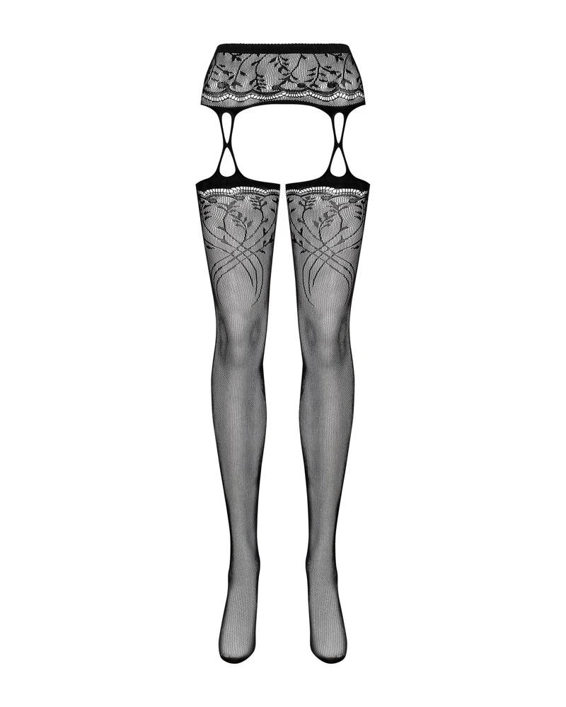 Obsessive Strumfgürtel zart verziert mit floralem Motiv und einer elastischen, nicht enganliegenden Taille. Mit offenem Schritt für verführerische Momente.