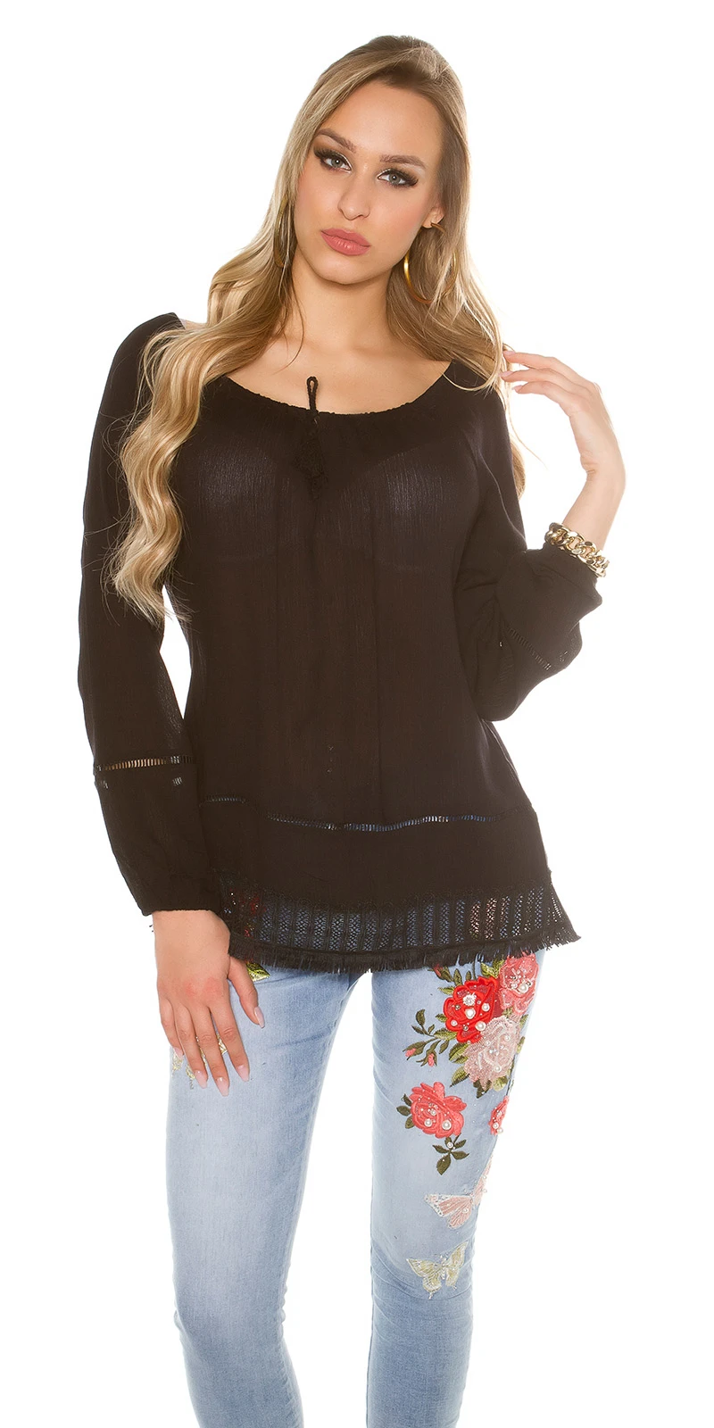 Hippes Blusen Shirt mit Fransen-Saum