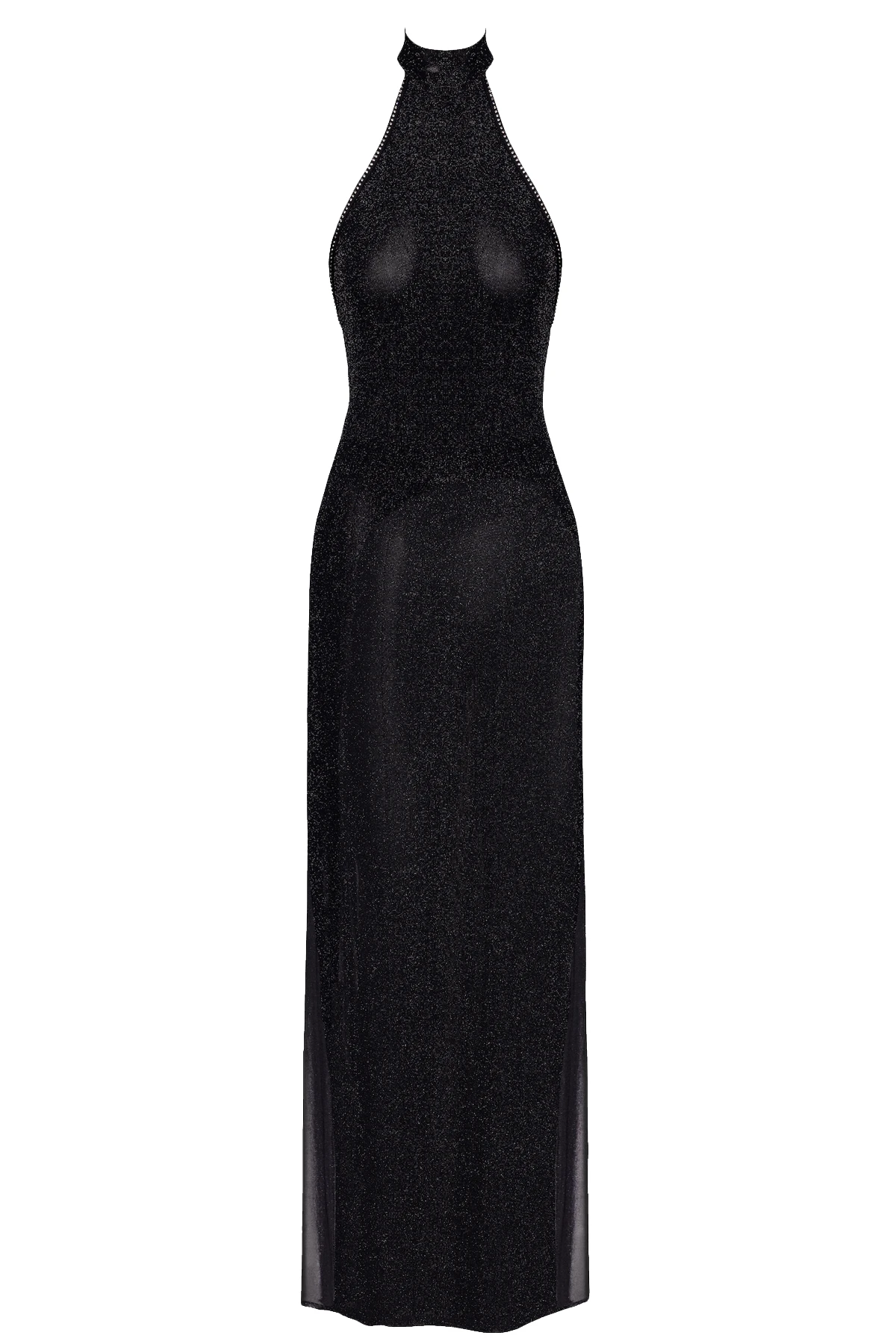Langes Kinky Kleid Onyx Twin-slit von Noir Handmade aus schimmerndem Netzmaterial mit Strasssteinchen, tiefem Rückenausschnitt und doppelt geschlitztem Rock für einen ausdrucksstarken, glamourösen Look von Noir Handmande F372