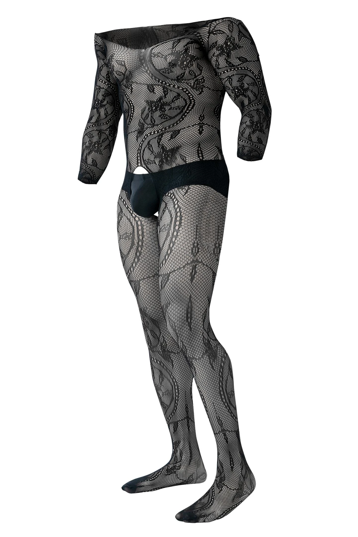 Herren Bodystocking ouvert RAV119 aus weichem, dehnbarem Netzmaterial mit offenem Schritt – maskuliner, heißer Look von CUT4MEN, perfekt für verführerische Momente