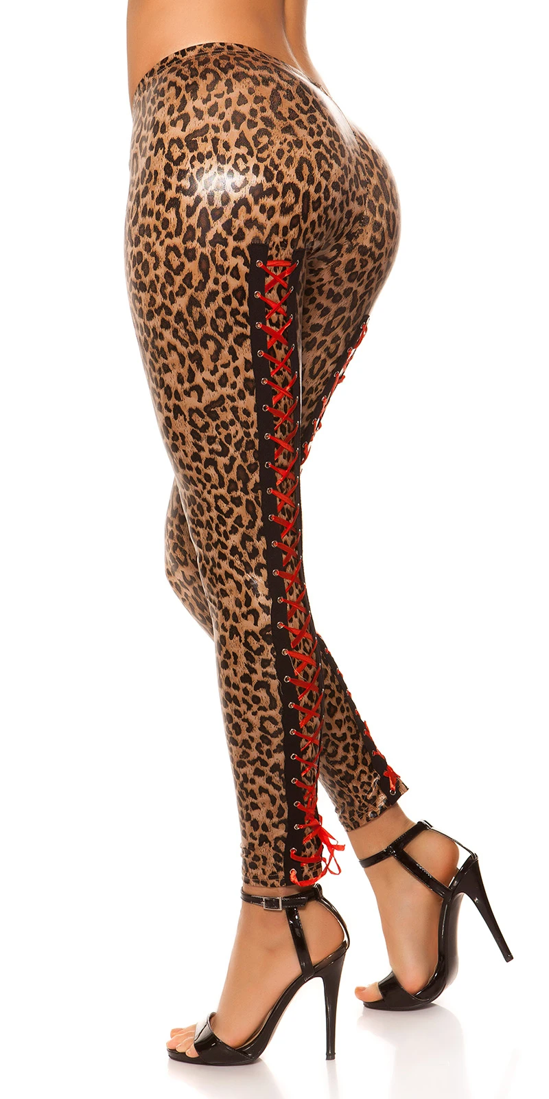 Glänzende Wet-Look-Leggings mit Corsagen-Schnürung