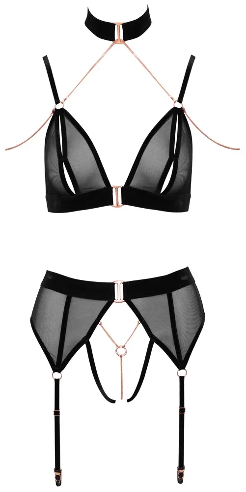 Abierta Fina Soft-BH mit Halsband und Straps-Slip ouvert im Set