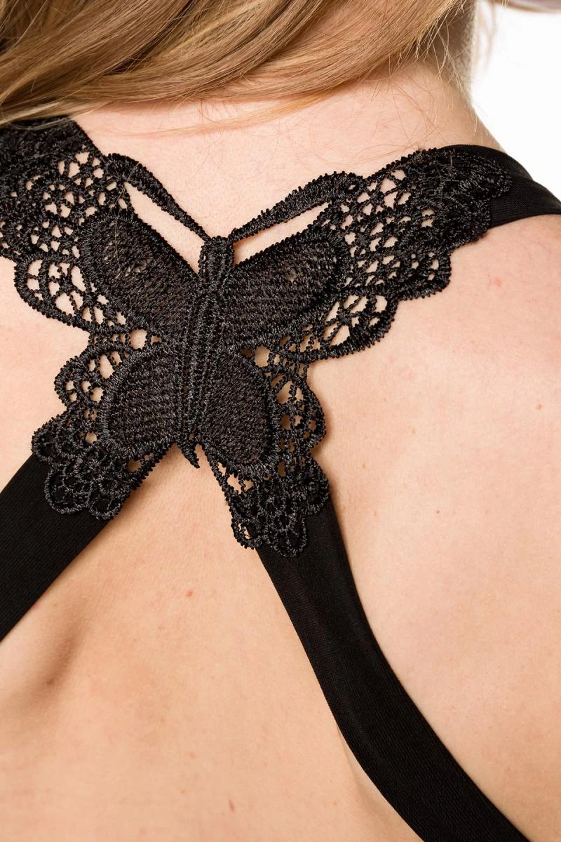 Mittellanges Kleid schwarz Gothic, Ärmelloses Romantisches Kleid mit Schleife und Stickerei