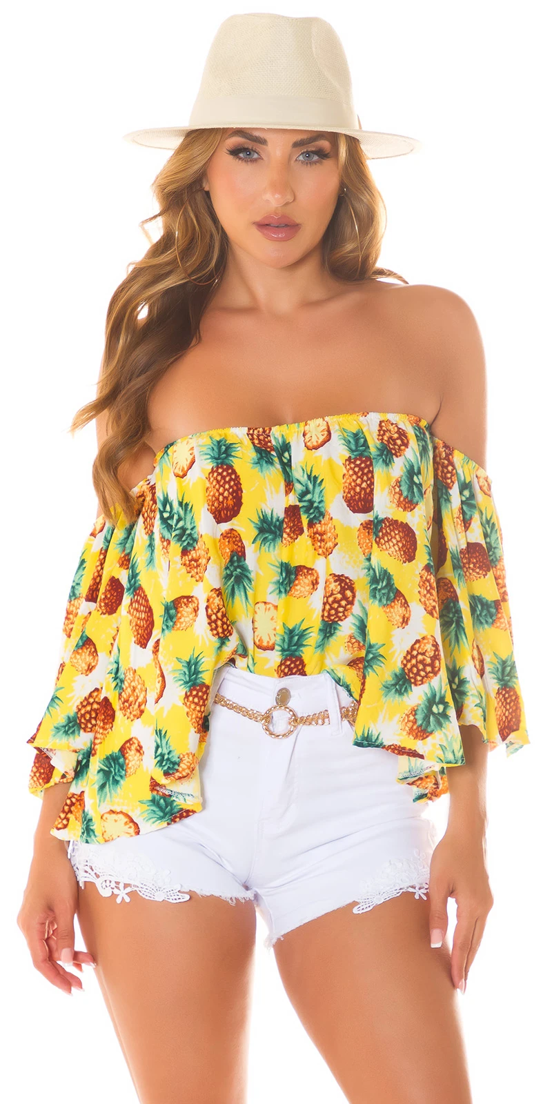 Sexy Sommer off-shoulder Bluse mit Ananas Print Sexy Sommer off-shoulder Bluse mit Ananas Print