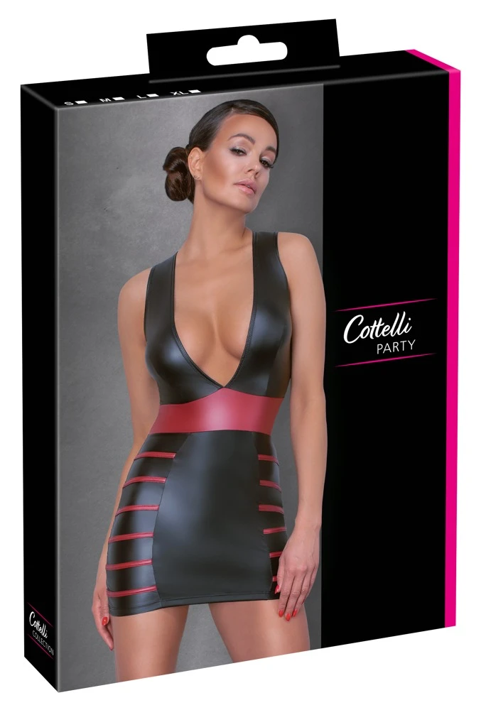 Cottelli PARTY: Verführerisches Kurzkleid in mattem Schwarz mit roten Akzenten