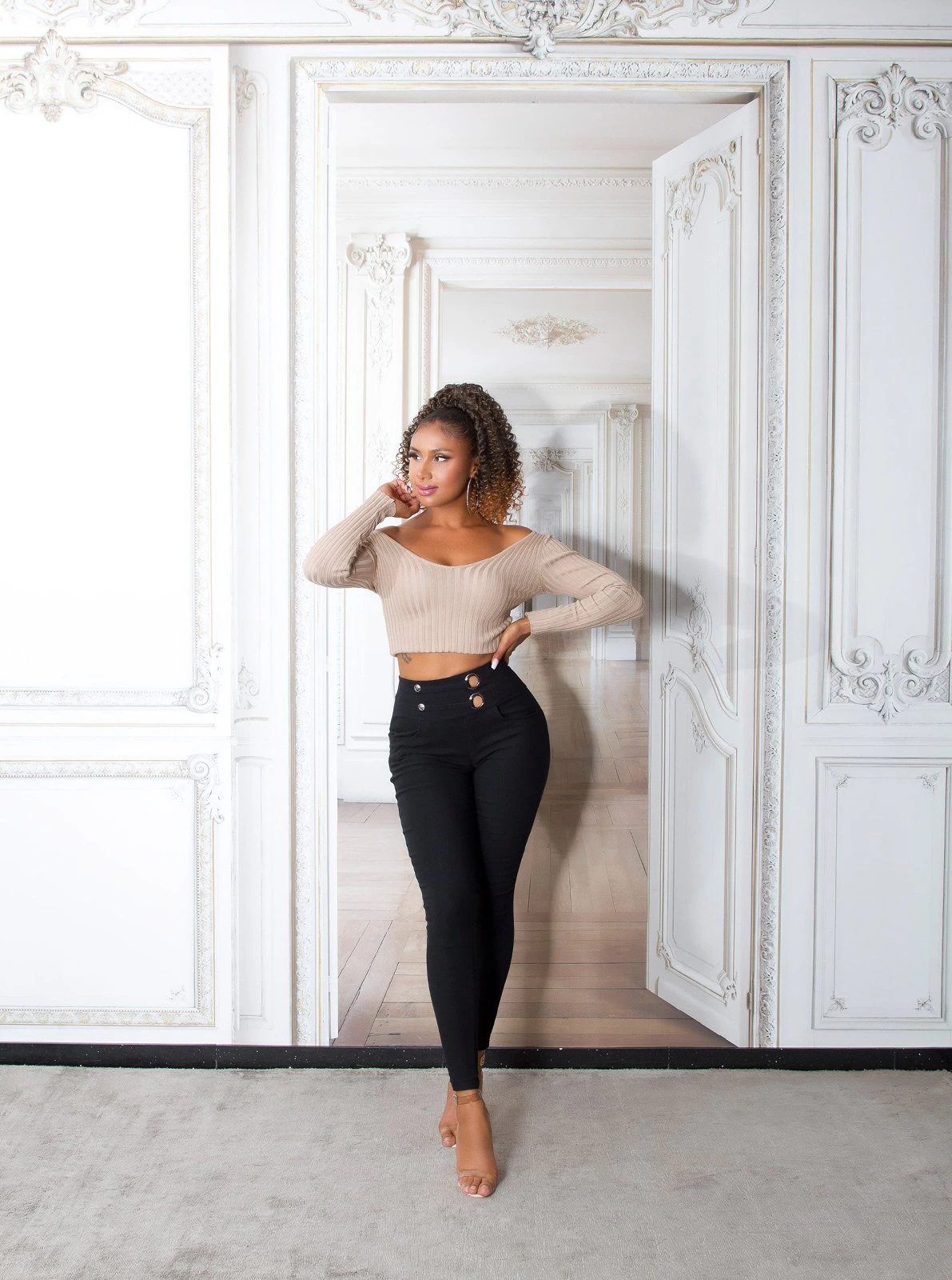Jeans Look High Waist Jeggings mit Deko Knöpfe Jeans Look High Waist Jeggings mit Deko Knöpfe