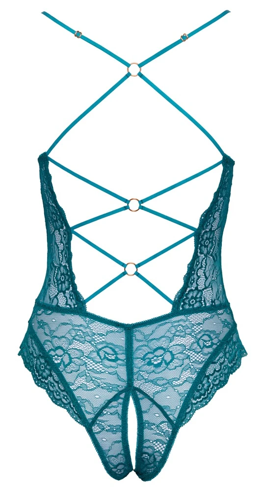 Cottelli LINGERIE Body komplett aus feiner weicher Spitze ouvert im Schritt raffinierte Schnürung