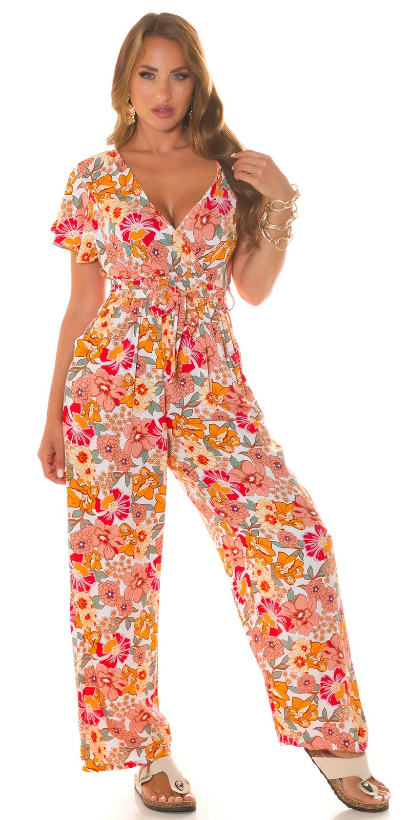 Overall mit V-Ausschnitt mit Bindegürtel Overall mit V-Ausschnitt mit Bindegürtel