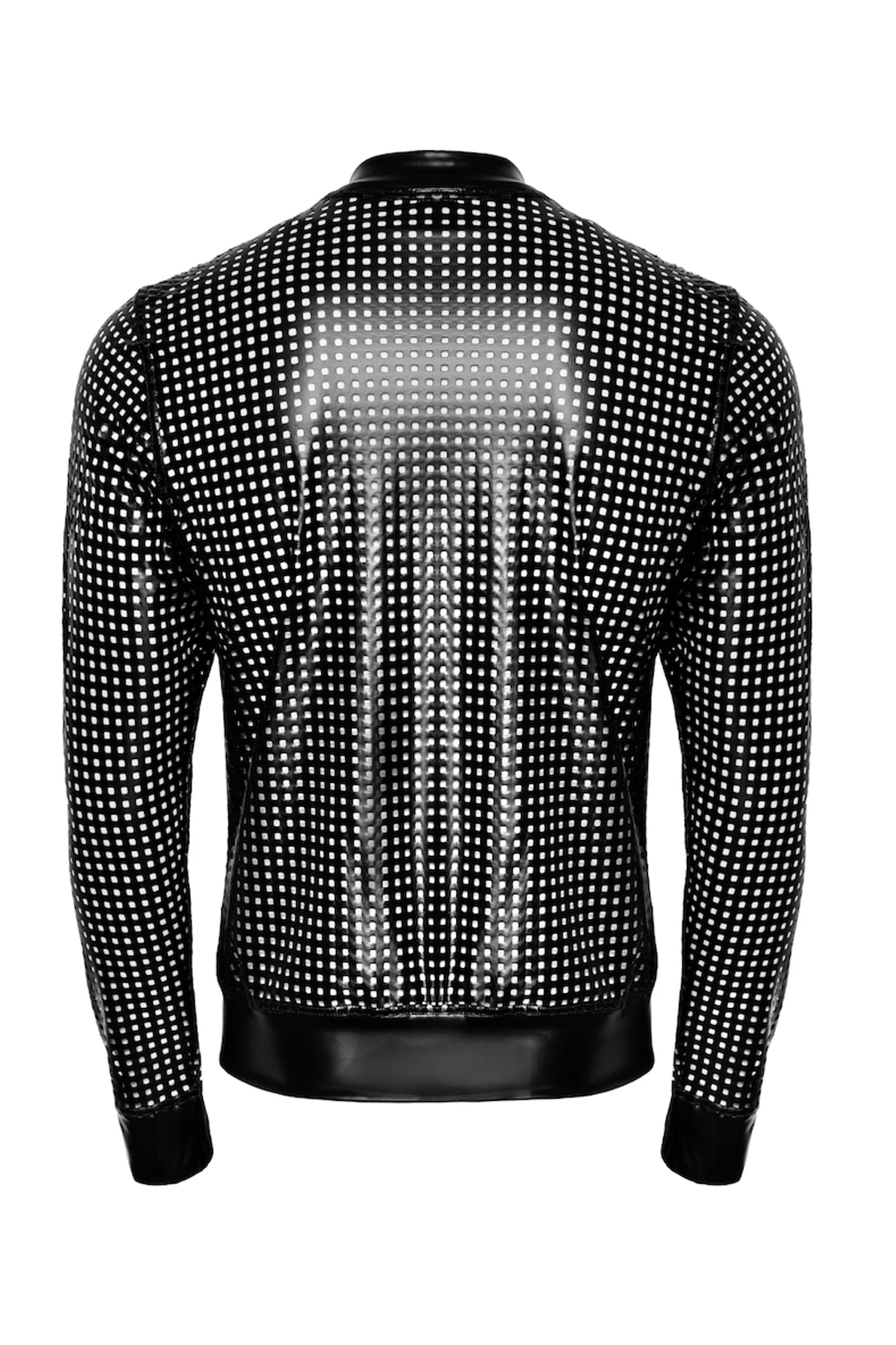 Mutige Männer Bomberjacke aus hochwertigem Power Wetlook mit perforiertem Design, Reißverschluss und elegantem Kragen für auffällige Looksschwarze Powerwetlook Jacke H076