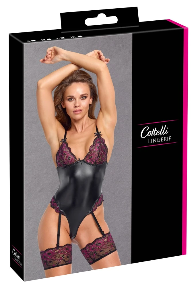 Cottelli LINGERIE Straps-Riobody im edlen Mattlook mit zweifarbiger Spitze, abnehmbaren Strapsen und verstellbaren Details