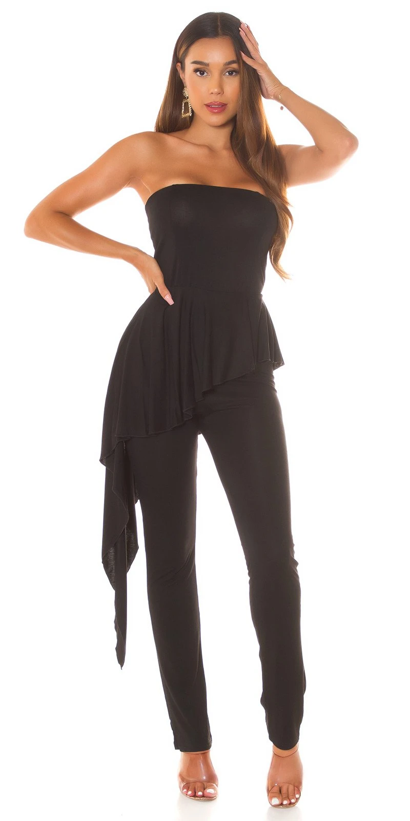 Cocktail Bandeau Overall Lang Jumpsuit Bicolour mit asymmetrischem Schößchen Cocktail Bandeau Overall Lang Jumpsuit Bicolour mit asymmetrischem Schößchen