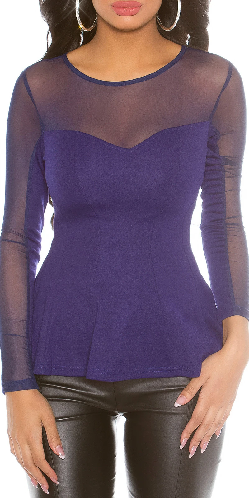 Party Chiffon Langarm Shirt mit Schößchen Effekt Party Chiffon Langarm Shirt mit Schößchen Effekt