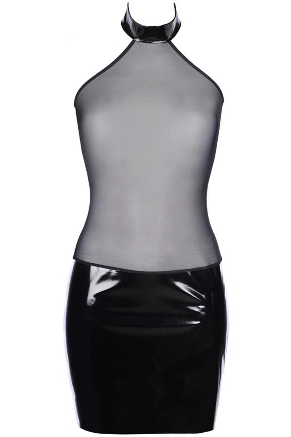Axami Lack Minikleid mit transparenten Tüll in schwarz