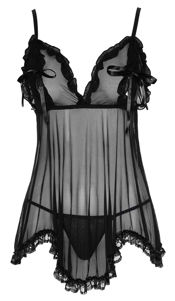 Cottelli LINGERIE Babydoll Rüsche Sexy Chemise mit String Cups zum öffnen