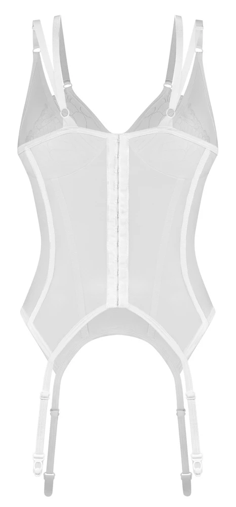 Weiß transparentes Strapshemd Arrowel von Obsessive mit soften Bügel-Cups, zarter Spitze und verstellbaren Doppelträgern Weiß transparentes Strapshemd Arrowel von Obsessive mit soften Bügel-Cups, zarter Spitze und verstellbaren Doppelträgern