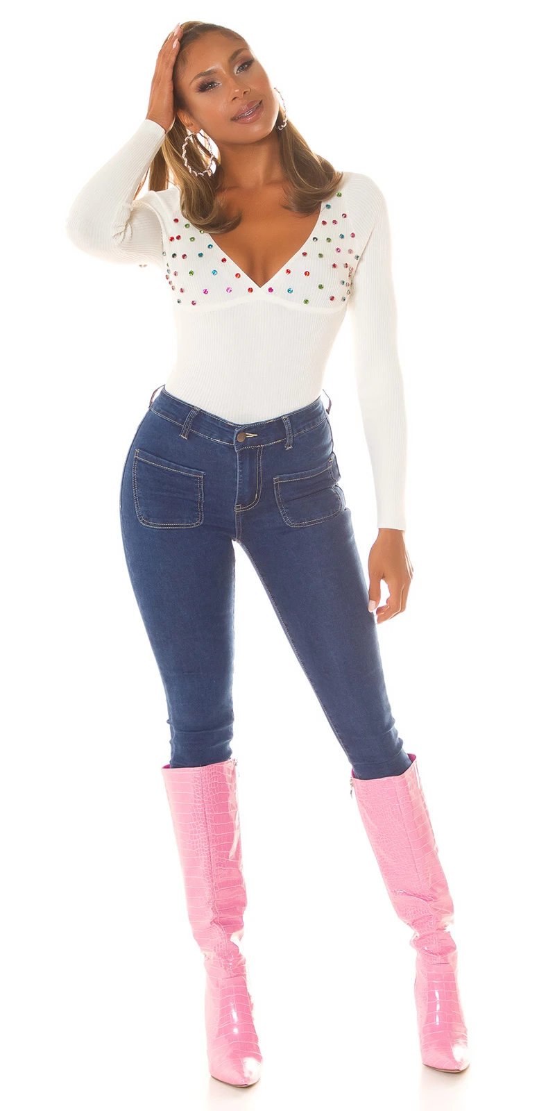 High Waist Skinny Jeans mit hippem Taschen Look High Waist Skinny Jeans mit hippem Taschen Look