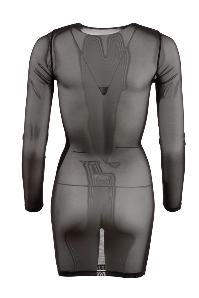 Cottelli PARTY Kleid aus Powernet Hochelastisches Minikleid Transparent Langarm