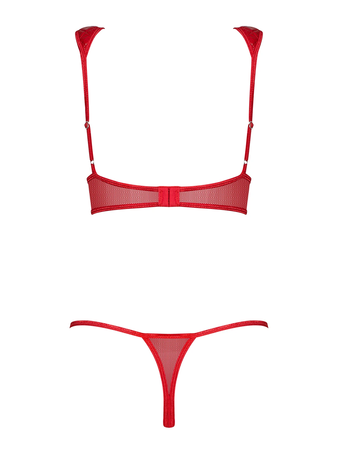 Glänzendes Wetlook Dessous Set mit gesteppten Kunstleder