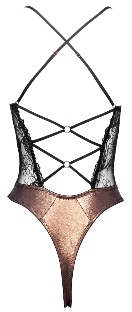 Cottelli Riobody in Kupfer mit Pailletten-Spitze, ouvertem Ausschnitt, roségoldenen Details und Sexy Schnür-Optik im Glamour-Look