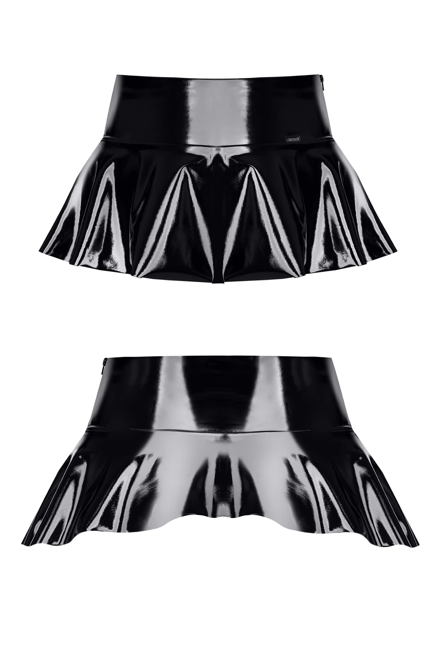 Glänzender schwarzer Kinky Mini-Rock TDJuliana001aus Vinyl mit seitlichem Reißverschluss perfekt kombinierbar für aufregende Styles