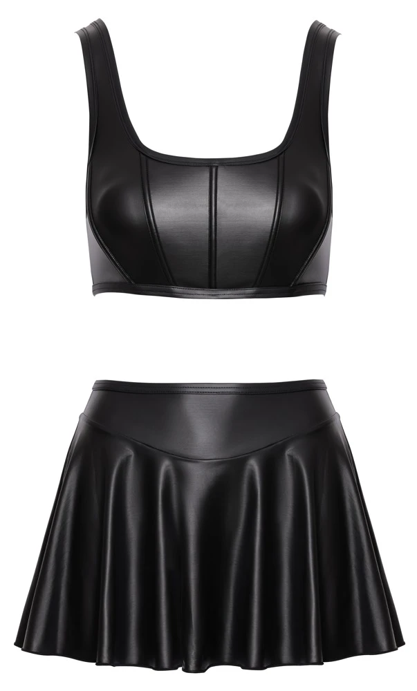 Top und Rock Kinky Cottelli Corsagen-Top mit Formstäben und schwingender Minirock im Set aus schwarzem Mattlook für eine markante Silhouette