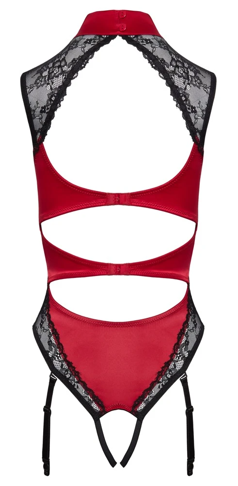 Cottelli LINGERIE Overt Straps-Body Straps-Body ouvert im edlen roten Satin Material-Mix