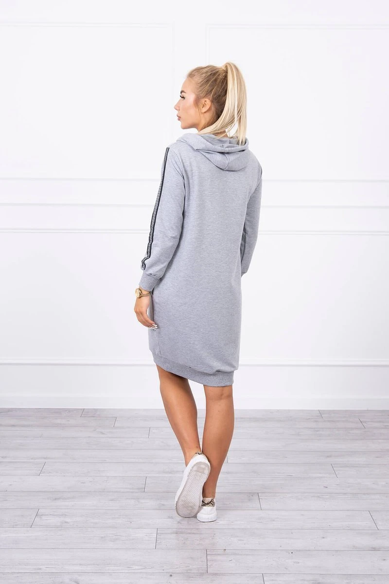 Kapuzen Langarm Minikleid mit Deko Streifen und Print Kapuzen Langarm Minikleid mit Deko Streifen und Print