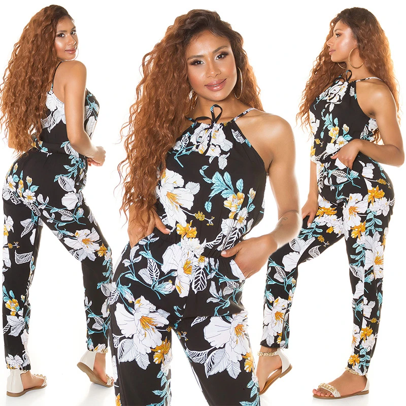 Flower Printed Sommer Maxi Cotton Träger Jumpsuit Flower Printed Sommer Maxi Cotton Träger Jumpsuit