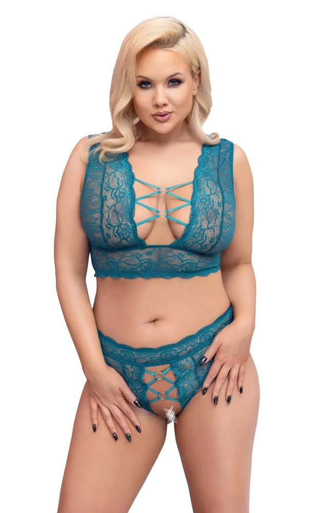 Cottelli Verführerisches Spitzen-Set: Tief ausgeschnittenes Bralette und ouvert String mit dekorativen Details