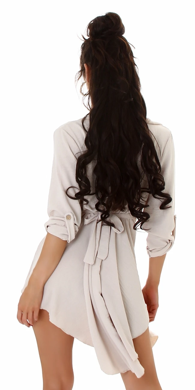 Cocktail Blusenkleid Long Bluse im Asymmetrie Style mit Deko Gürtel und Schnalle