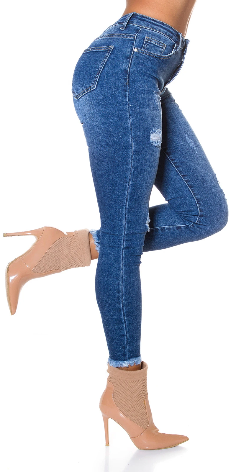 Basic Skinny-Jeans High Waist im Used-Look mit Destroyed-Details, fransigen Abschlüssen und figurbetontem Stretch-Fit