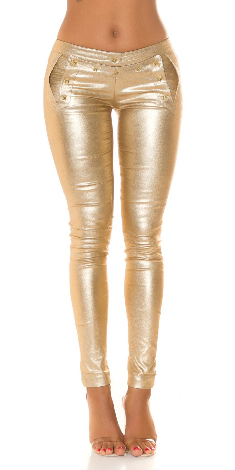 Treggings Jeggings Lange Stretch Hose Wet-Look mit Nieten-Verzierung Treggings Jeggings Lange Stretch Hose Wet-Look mit Nieten-Verzierung