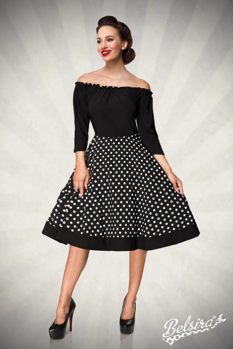 Schulterfreies Swing-Kleid mit Punkten