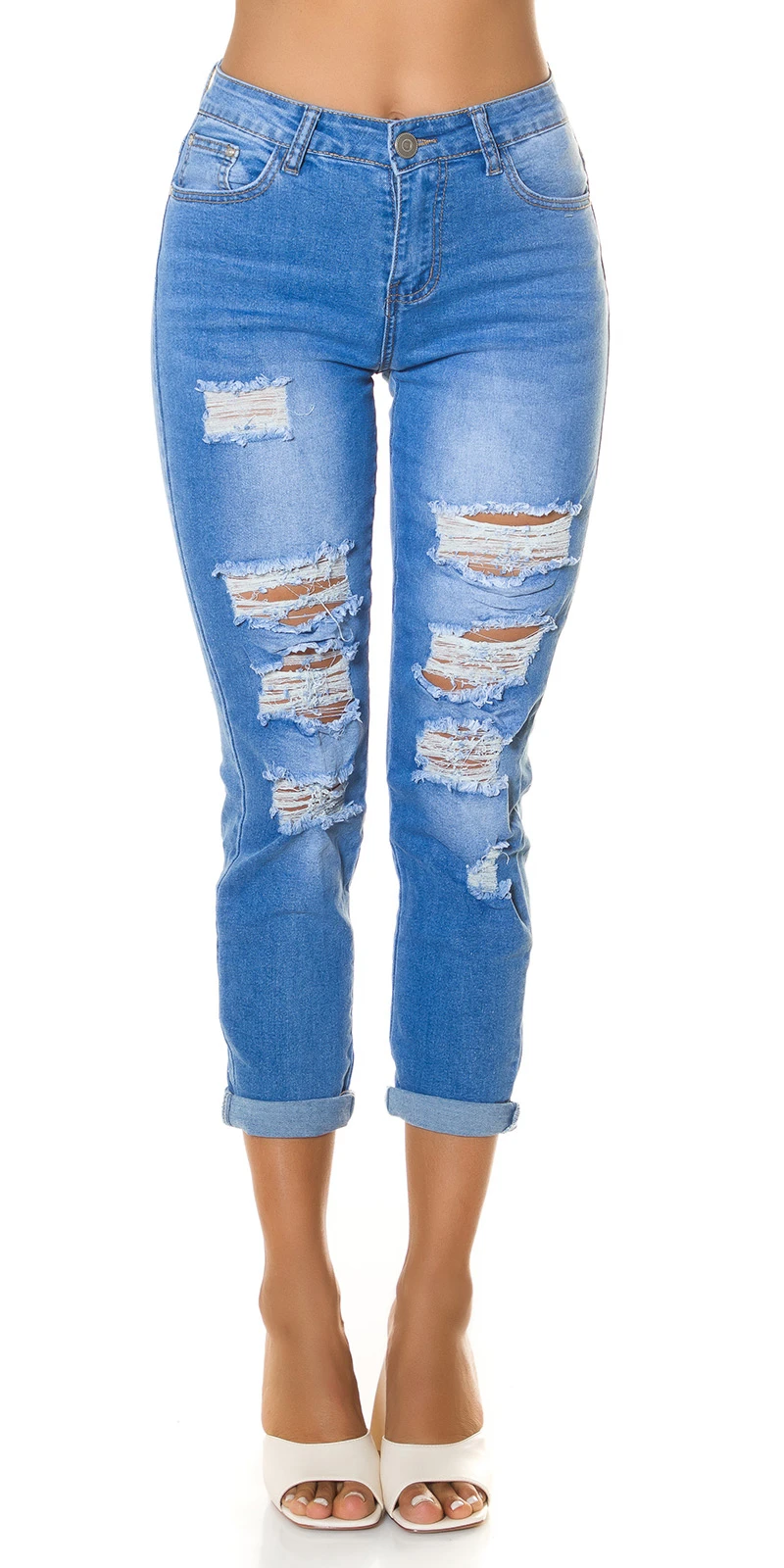 High Waist Mom Fit Jeans im Used Look mit Löcher High Waist Mom Fit Jeans im Used Look mit Löcher