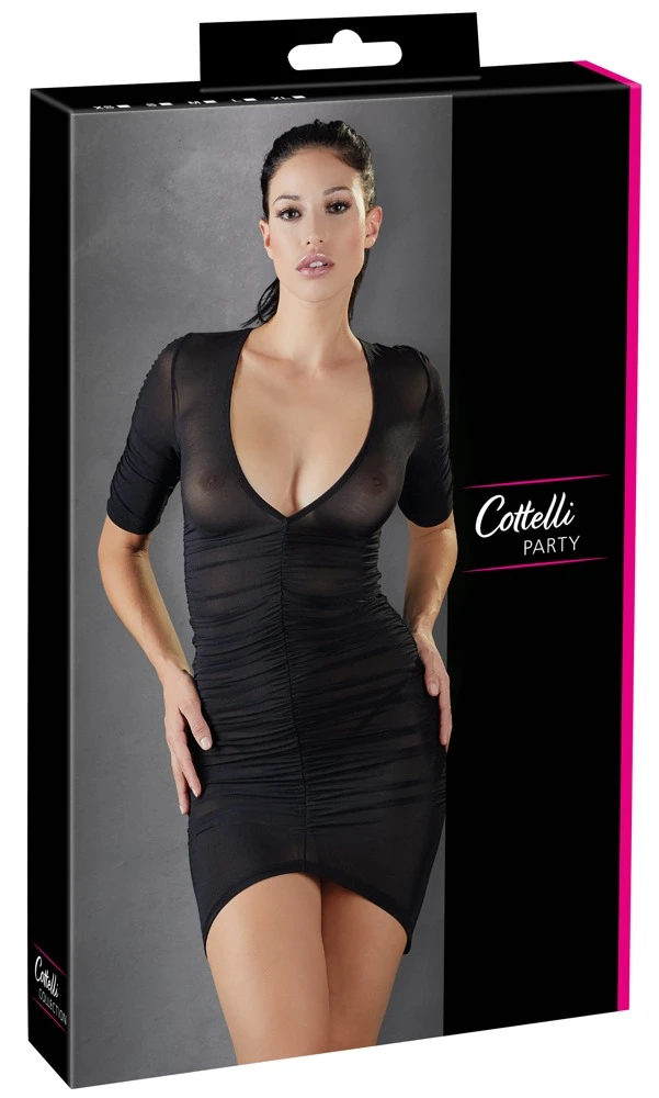 Cottelli PARTY Semi-transparentes Minikleid mit Raffung tiefer V- Ausschnitt