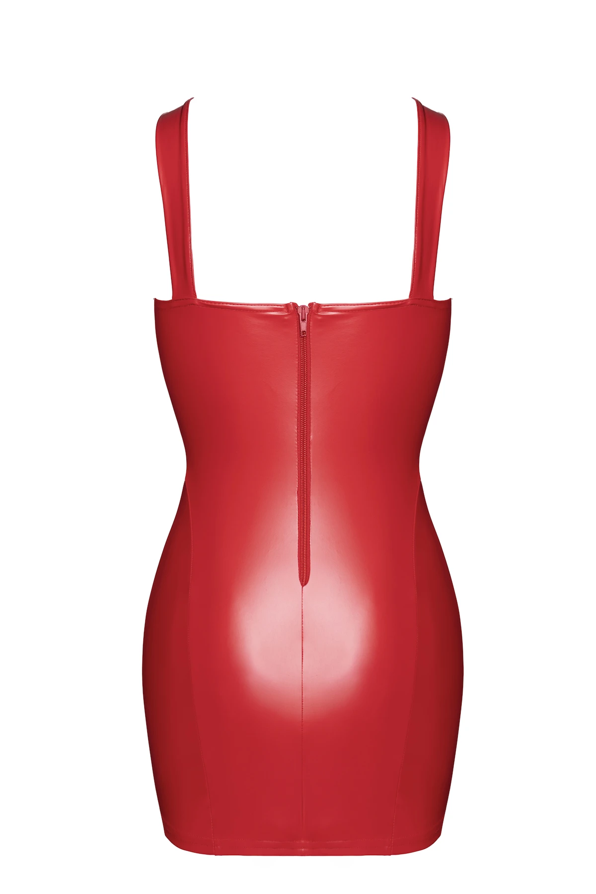 Wetlook Kinky Minikleid mit Schnürung aus glattem, dehnbarem Material – tiefer Ausschnitt, breiten Trägern und Reißverschluss hinten von Noir Handmade F364