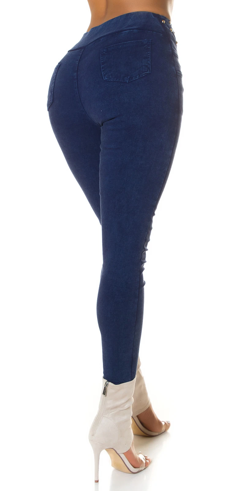 Skinny High Waist Jeans Look Leggings mit Deko Nieten Skinny High Waist Jeans Look Leggings mit Deko Nieten