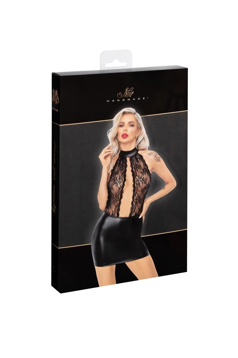 F279 Kurzes Powerwetlook Kleid mit Spitze von Noir Handmade
