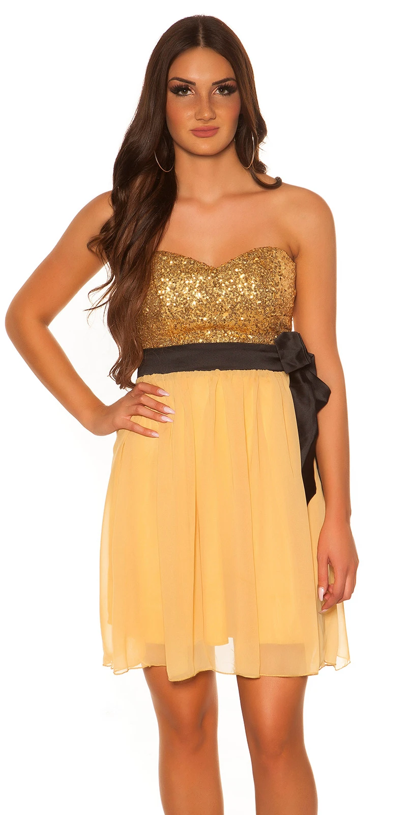 Bandeau Glitzer Pailletten Minikleid mit Deko Gürtel und Chiffon-Rock Bandeau Glitzer Pailletten Minikleid mit Deko Gürtel und Chiffon-Rock