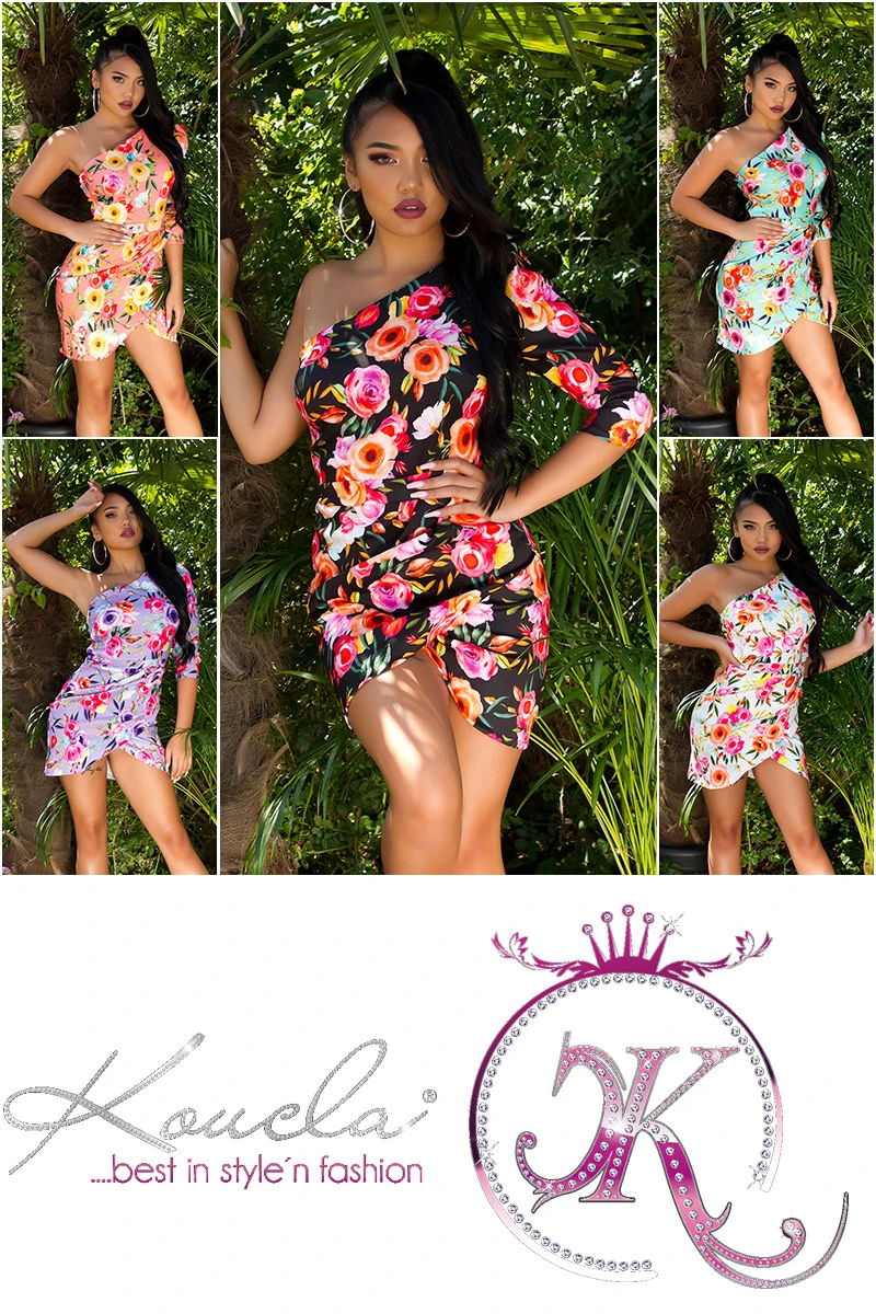 One Shoulder Minikleid mit Puff-Ärmel und Flower-Print One Shoulder Minikleid mit Puff-Ärmel und Flower-Print