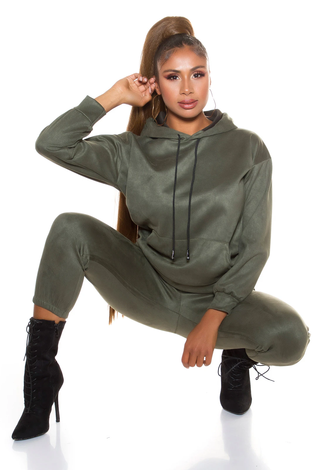 Wildleder Look Loungewear Freizeit Anzug mit Kapuze Wildleder Look Loungewear Freizeit Anzug mit Kapuze