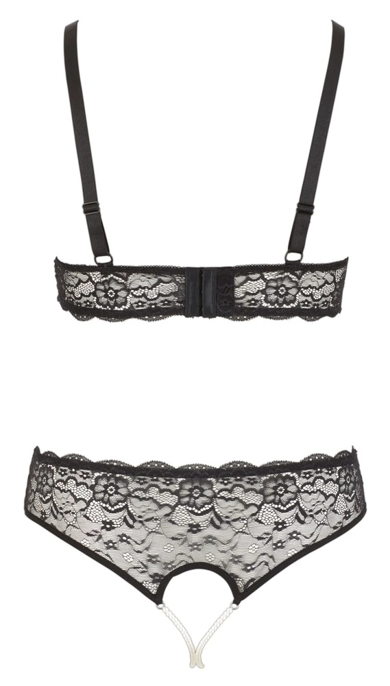 Cotteli Ouvert Set, Soft-BH und String mit Perlenketten und verführerischer Spitze