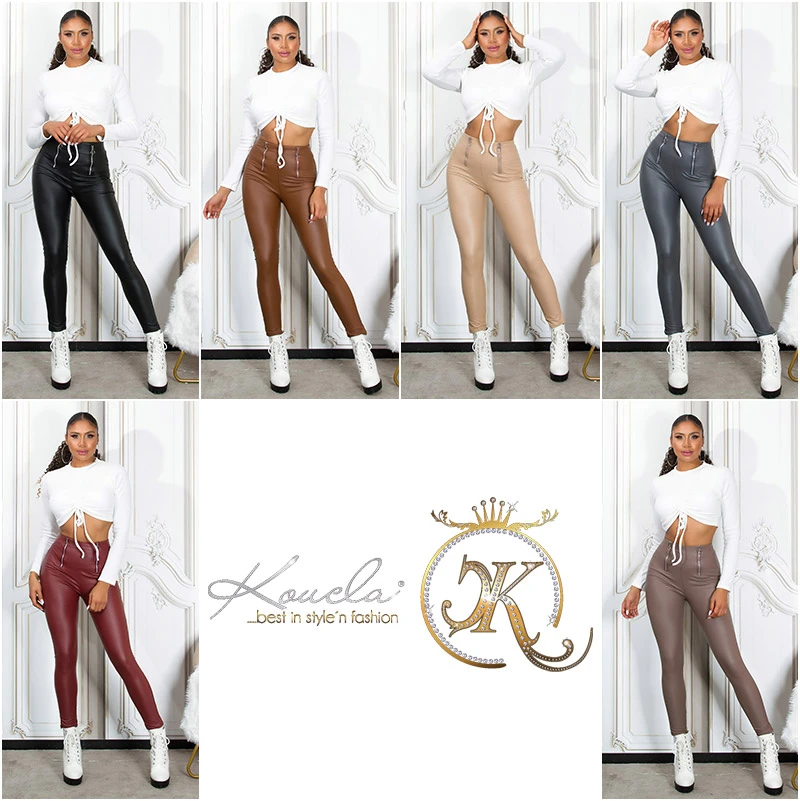 Uni High Waist Leggings im Wet Look mit Deko Zipper Uni High Waist Leggings im Wet Look mit Deko Zipper